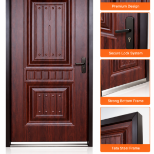 Premium Steel Security Door – Tata Steel Frame | 45MM Thick | Elegant Wooden Finish